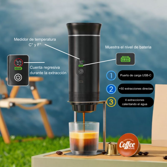 CAFETERA ESPRESSO LED PORTATIL 3 EN 1